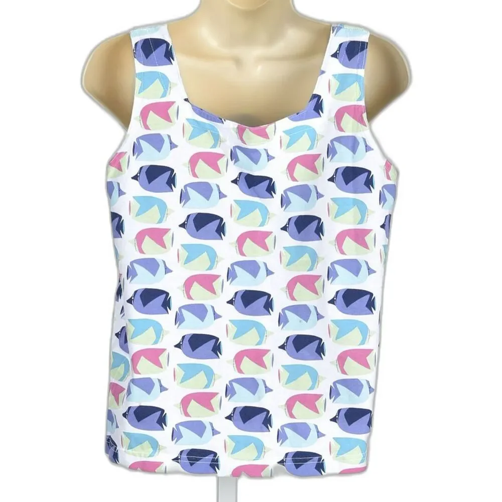 Fresh Produce Fish Print Knit Tank Top Square Neck Size XS - Picture 2 of 3